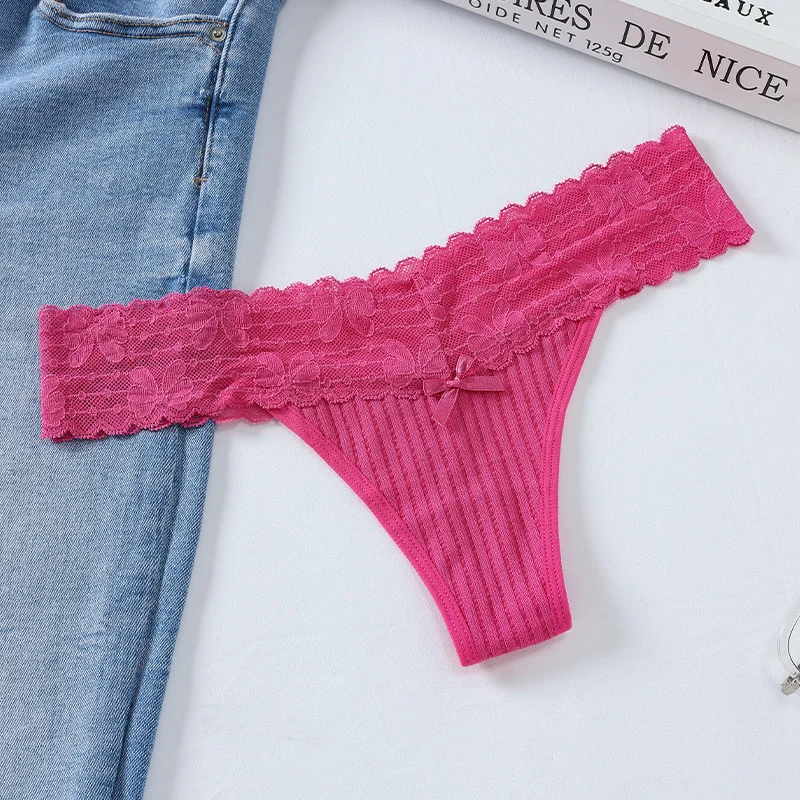 Athvotar Athvotar Breathable Thread Cotton Splicing Lace T-Shirt Cotton Lace Lace Side Large Size Low-Rise T-Pants Ladies Trousers