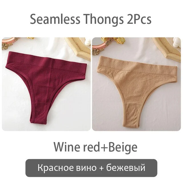 2PCS/Set Women's thong High Waisted Seamless Women's Panties Comfortable Briefs 6 Solid Colors S-XL Sexy Underpants For Women