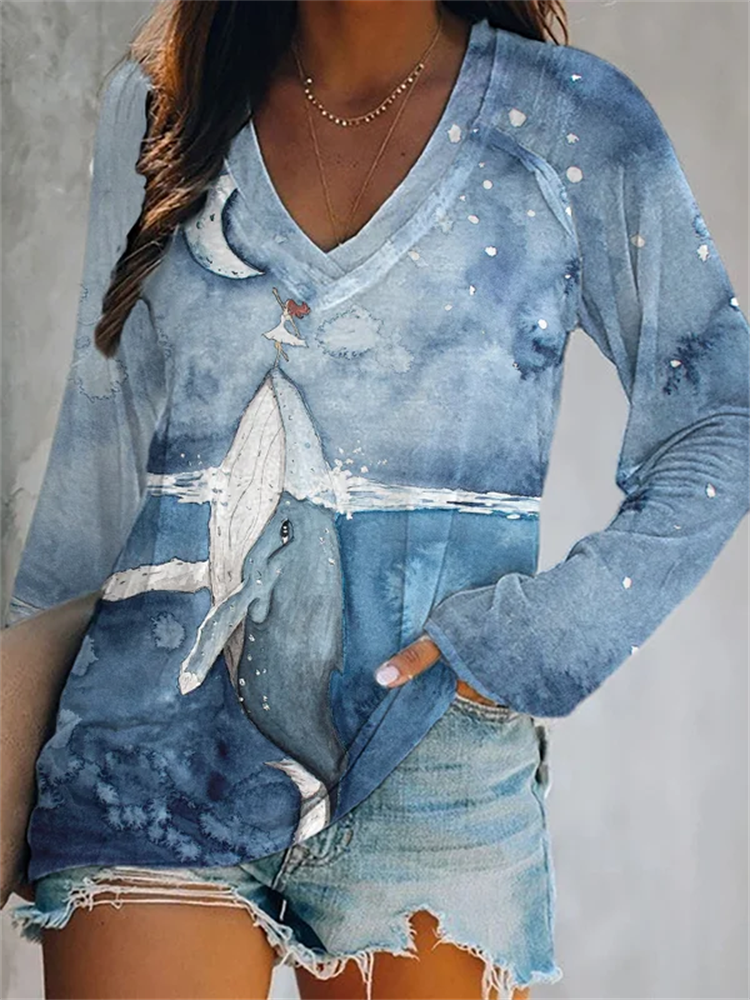 Women's Humpback Whale Printed Casual T-Shirt  artssus