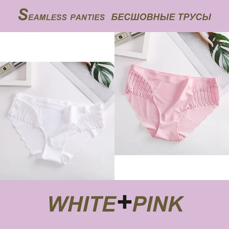2PCS/Set Sexy Seamless Panties Lace Women Panties Female Briefs  Lingerie Women's Underpants Solid Color Ropa Interior Femenina