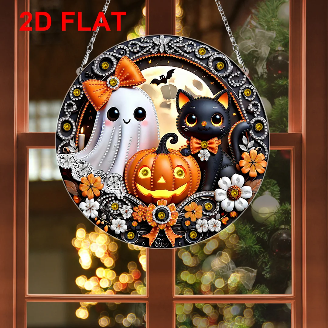 2D Flat DIY Halloween Diamond Art Pendant Double-Sided Diamond Painting Set
