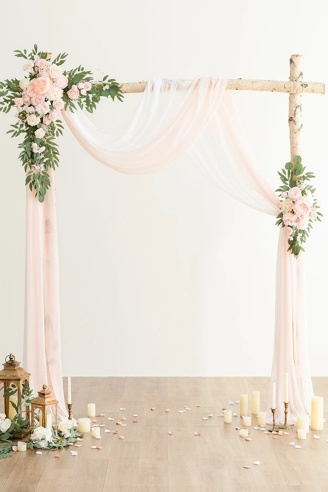 Flower Arch Decor with Drapes in Blush & Cream