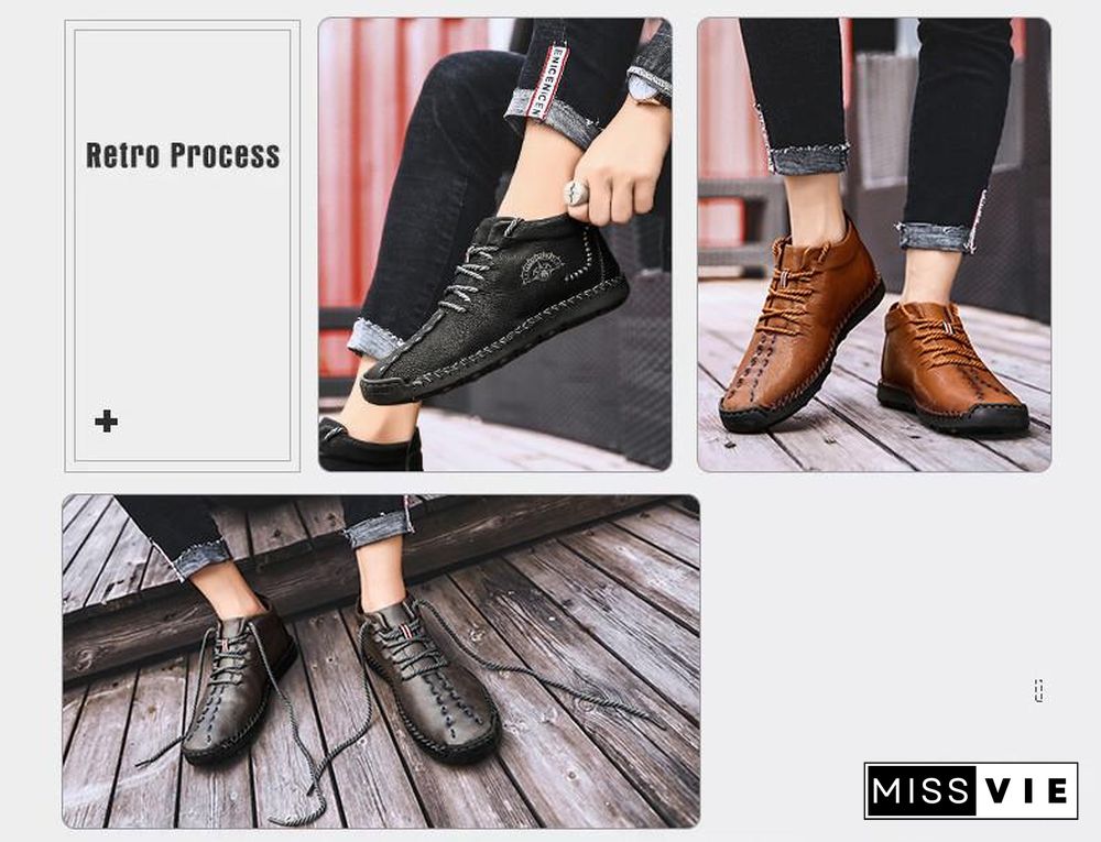 Warm Mens Boots Working Tactical Boots Split Leather Ankle Boots Plush Snow Boots Lace-up Winter Shoes