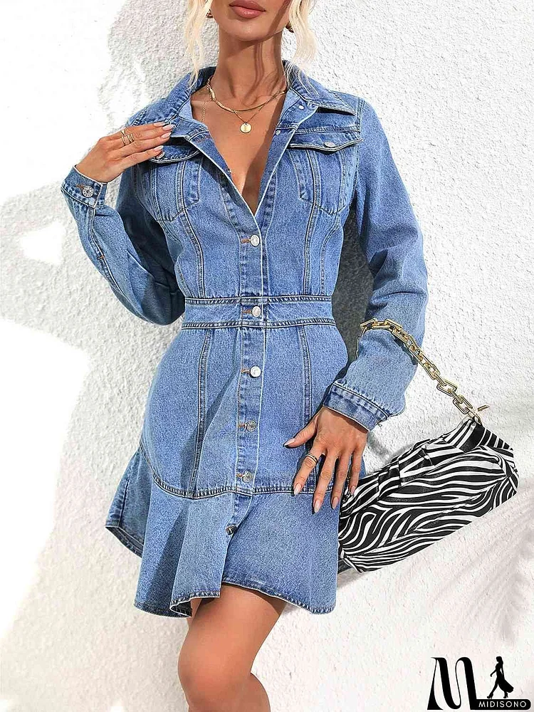 Collared Neck Button Down Denim Dress