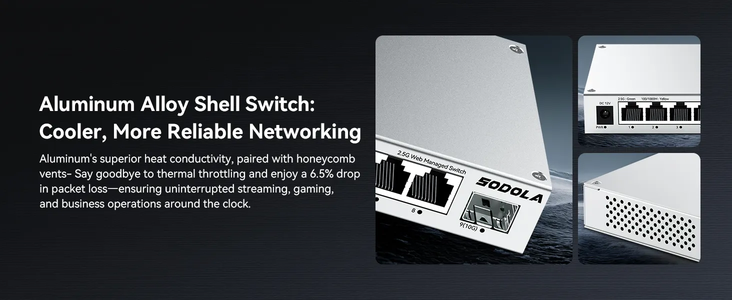 Switch Gestito SODOLA 8 Porte 2,5 Gb + 1 SFP+ 10 Gb - Silenzioso, Con Gestione Web, Per Reti Domestiche E Professionali