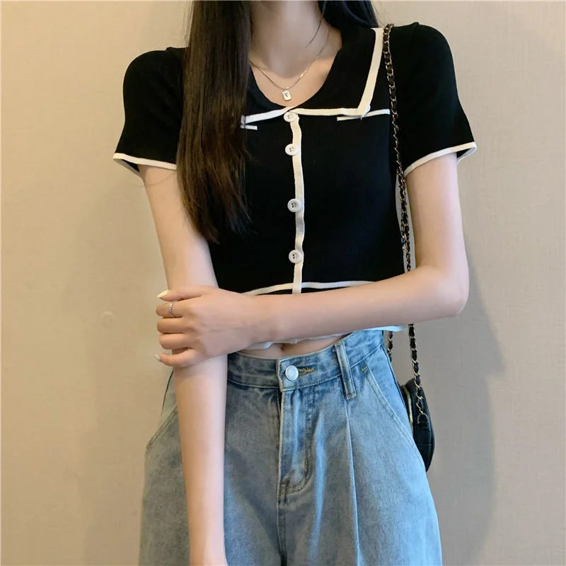 Uveng Uveng Niche Polo-Collared Ice Silk Knitted Cardigan Women 2023 Summer New Thin Chic Top