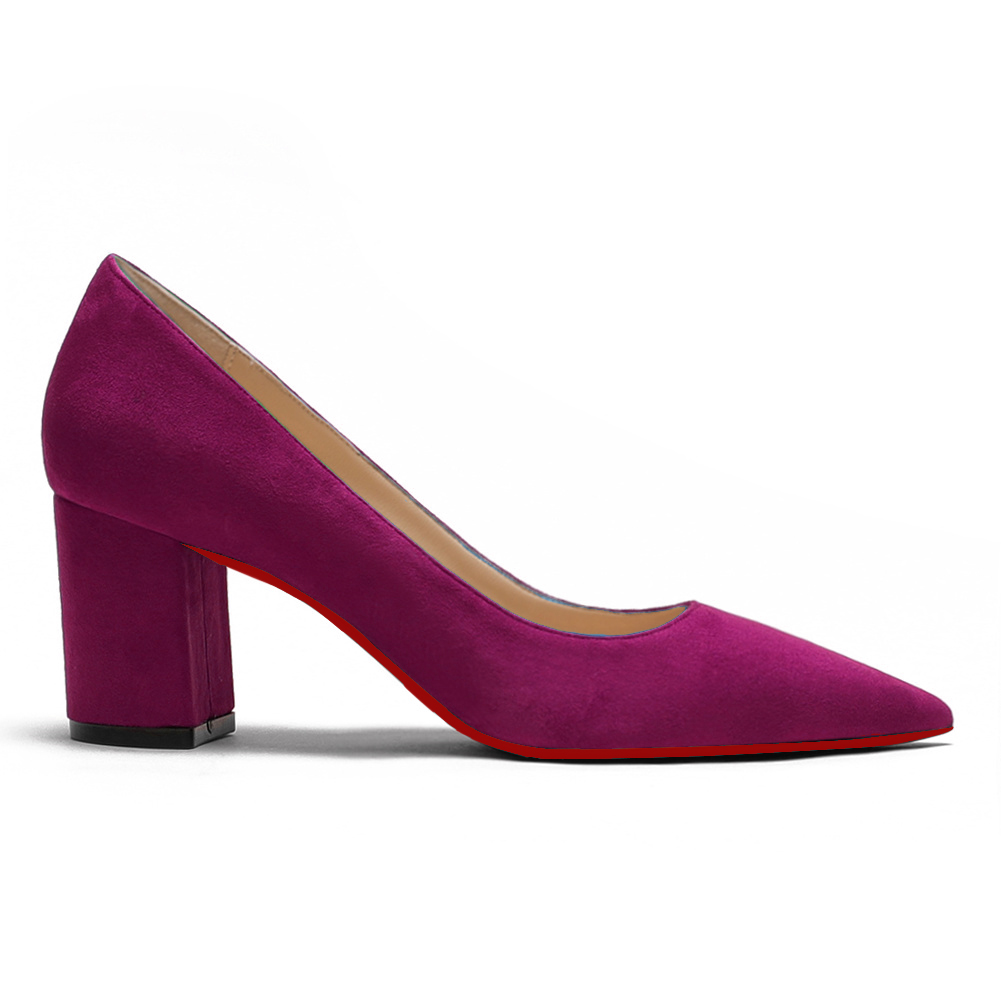 65mm Women Chunky Heels Middle Block Heel Red Bottoms Pumps-vocosishoes