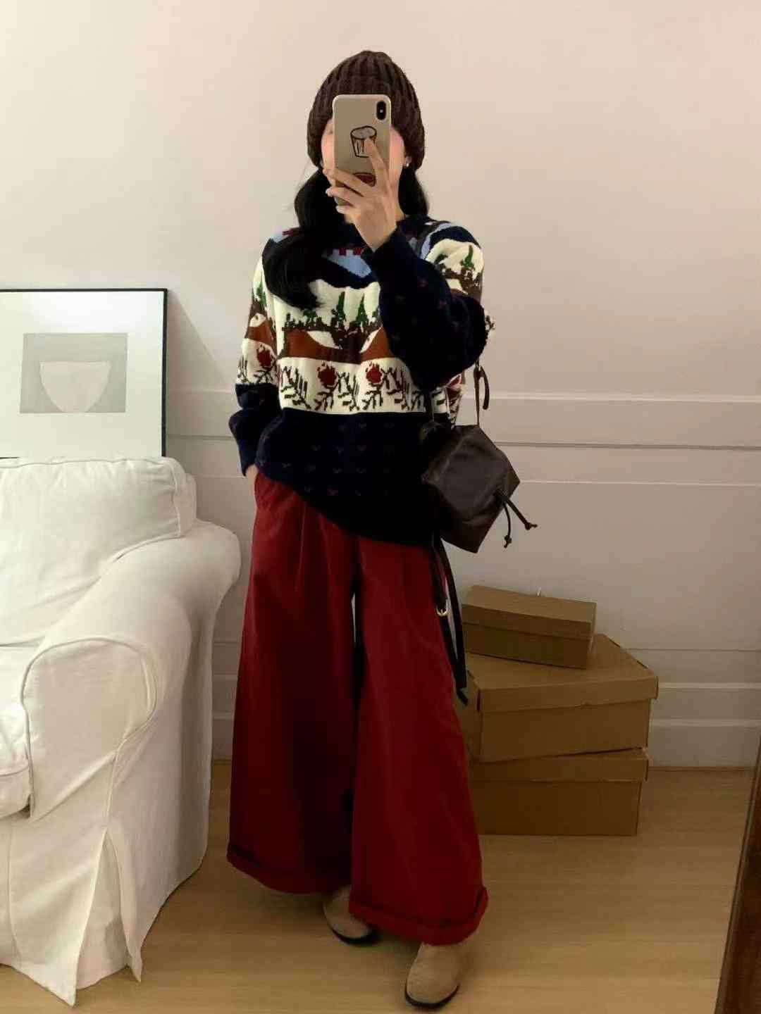 Chicfifth Sweater Women Winter Long Sleeve High Quality Autumn Vintage Top Knitted Cardigan