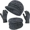 Women's Winter Warm Knit Hat Beanie Gloves & Scarf 3-Piece Set