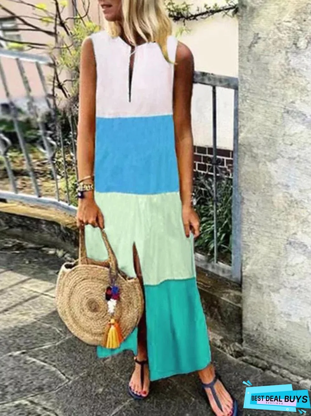 Color Block Tiered Maxi Dress