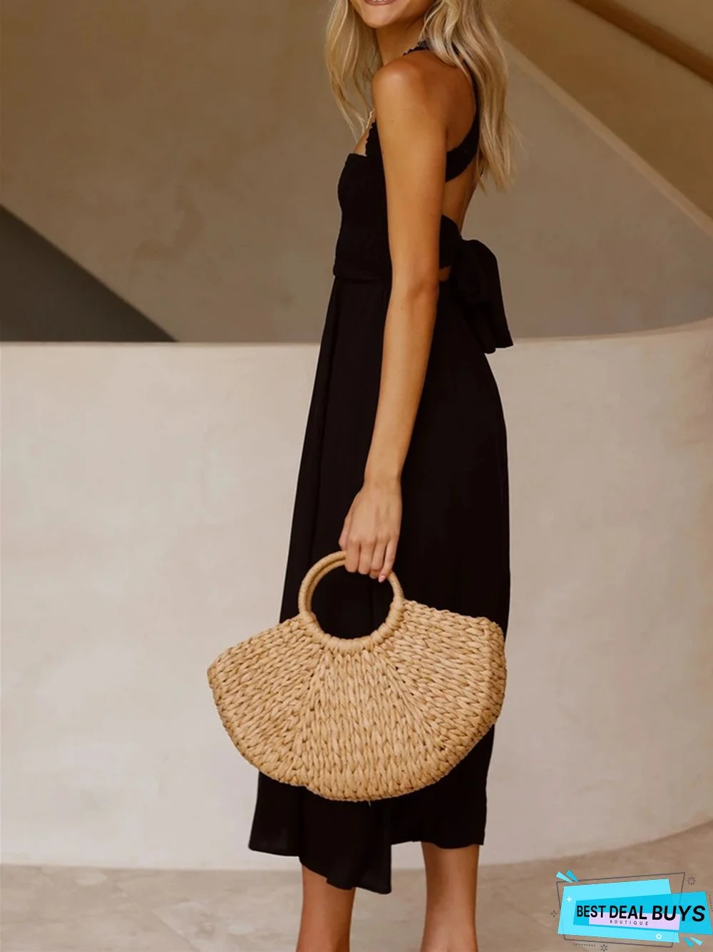 Casual Fashion Solid Color Cotton Linen Suspender Dress