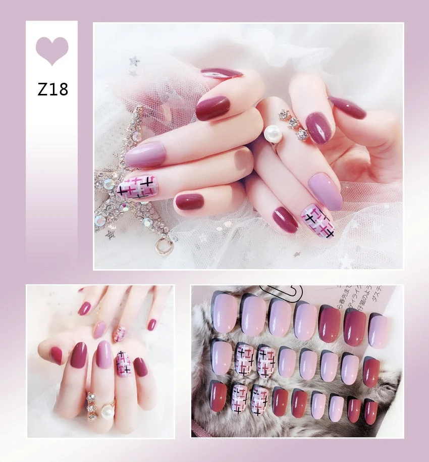 24 Pcs/Set False Nails Full Cover Artificial Fake Nails Press On Tips Painted Design Stickers Short Art Tips with Color Cute Red-Nail Inspo