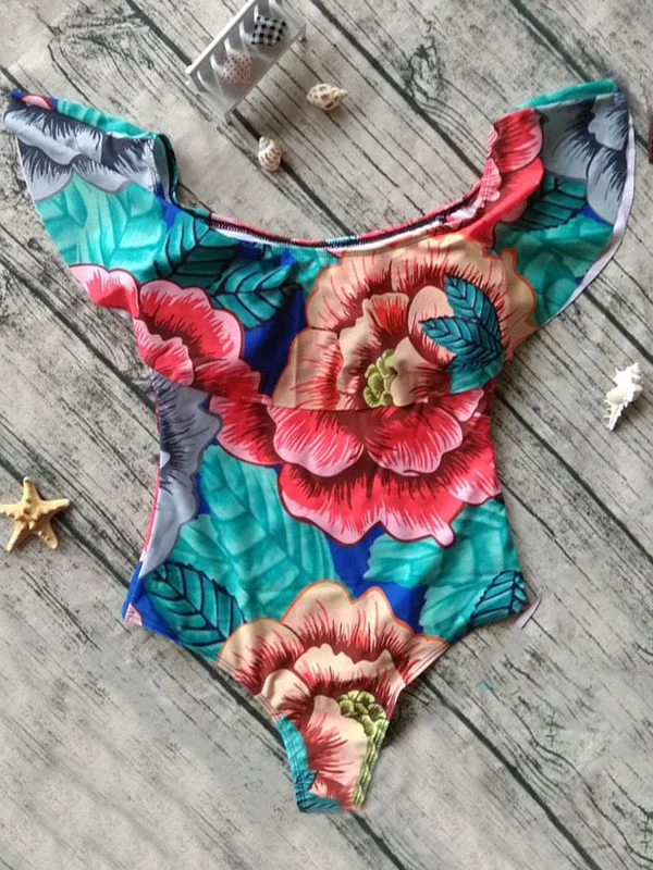 Off-The-Shoulder Floral One-Piece Swimwear