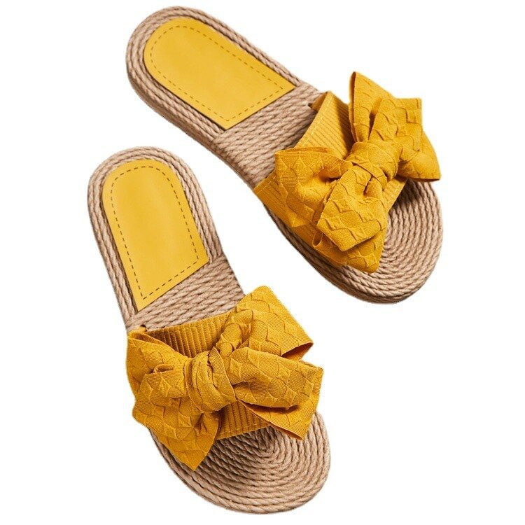New Women Flax Slipper Summer Casual Slides Ladies Comfortable Striped Floral Bow Sandals Female Indoor Home Shoes Slip On hy438