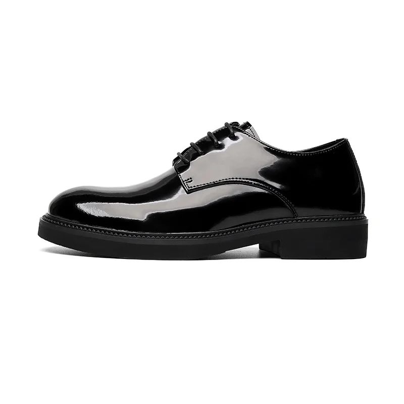 Tanguoant Tanguoant 2023 New Men's Daily Round Head Low Top Round Head Thick Bottom British Wind Bright Face Patent Leather Business Shoes 8158-R