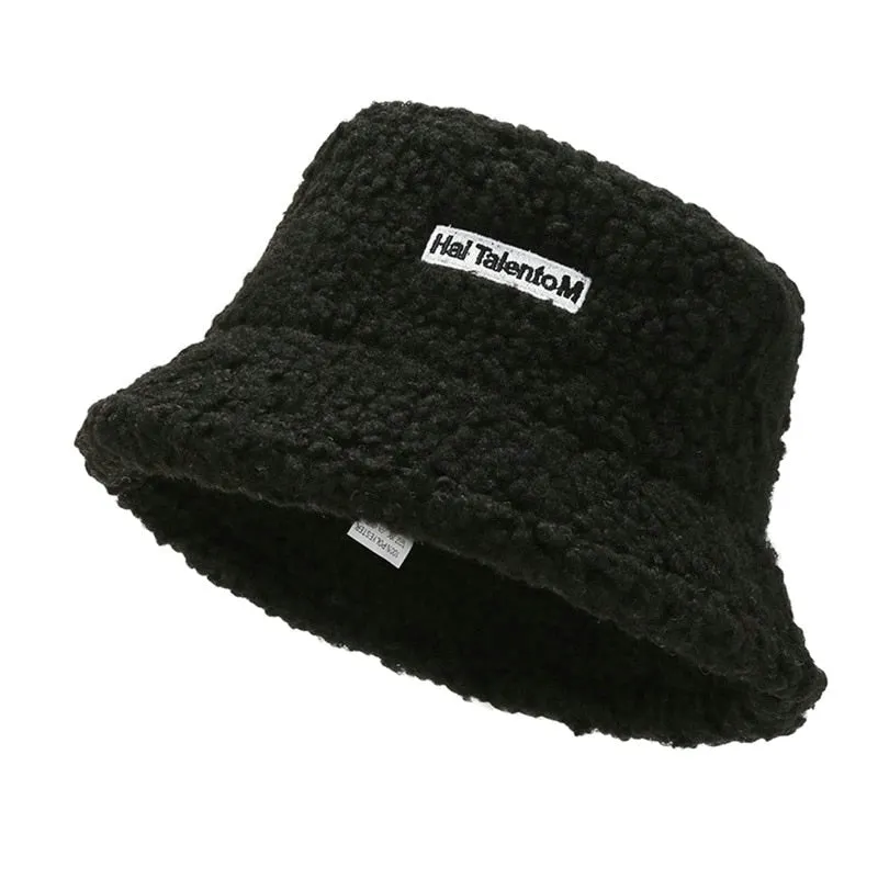 Women Hat Solid Artificial Fur Warm Female Cap Faux Fur Winter Bucket Hat for Women Outdoor Sunscreen Sun Hat Panama Cap Ladies
