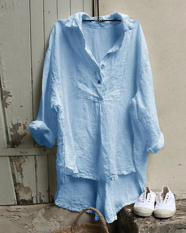 V-neck Loose Cotton And Linen Casual Shirt