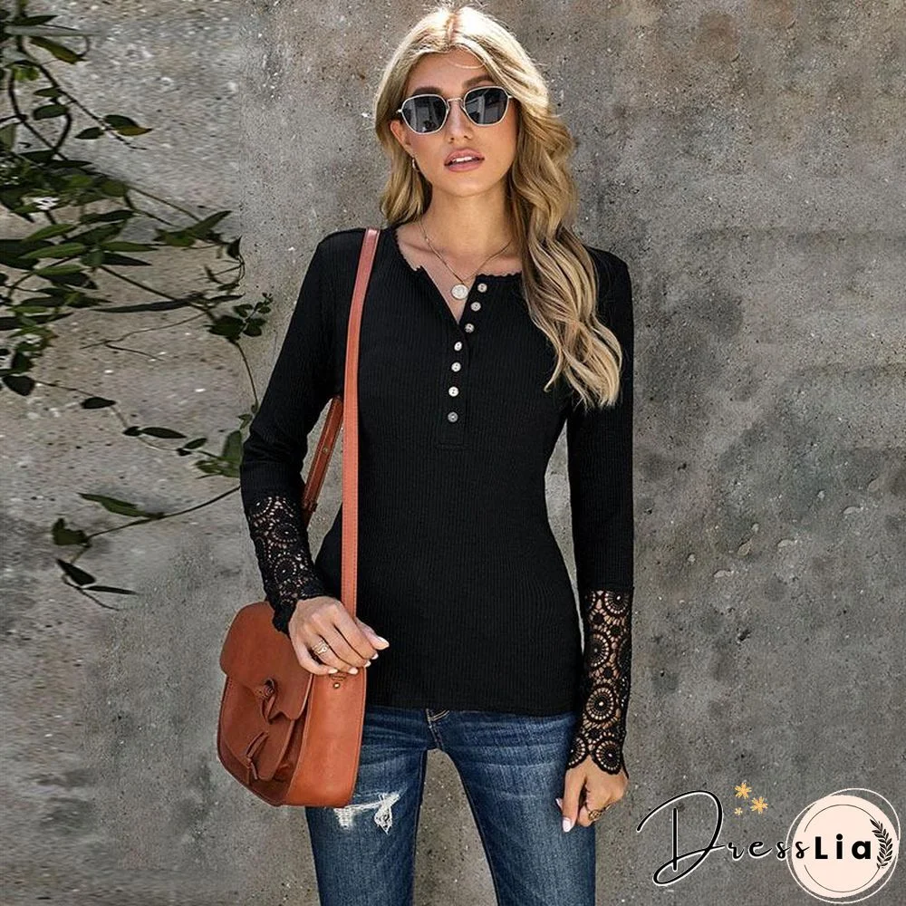 Slim Hollow Sleeve Button Knitting Top