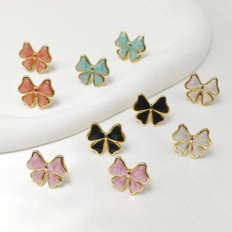 1 Pair Elegant Sweet Commute Bow Knot Enamel 304 Stainless Steel Ear Studs