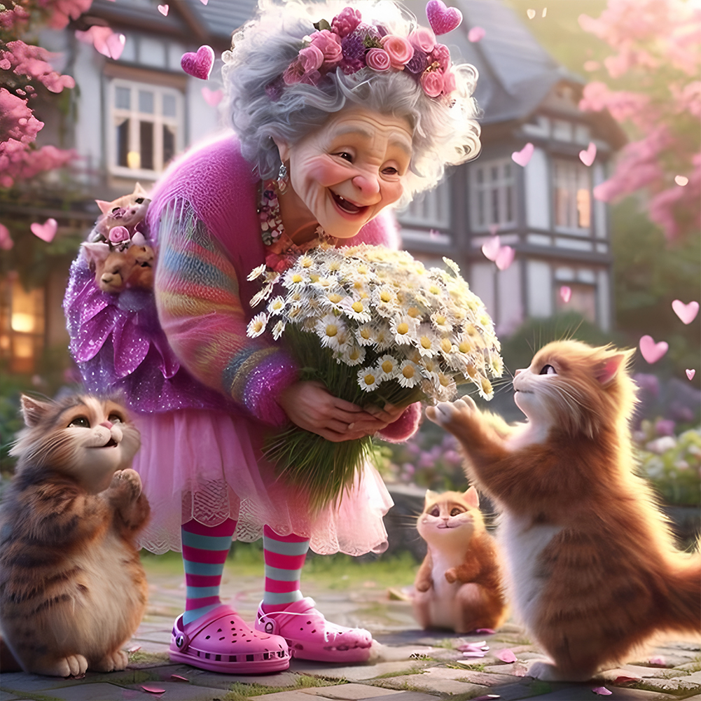 Cute Old Lady 40*40cm(canvas) full round drill diamond painting