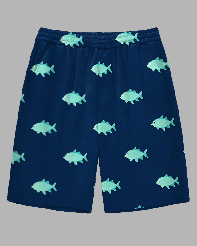 Big and Tall Men's Simple Fashion Cartoon Fish Printed Outdoor Casual Shorts