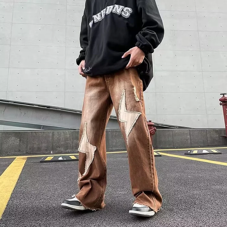 Vintage Lightning Pattern Men's Oversized Hip Hop Baggy Pants at Hiphopee