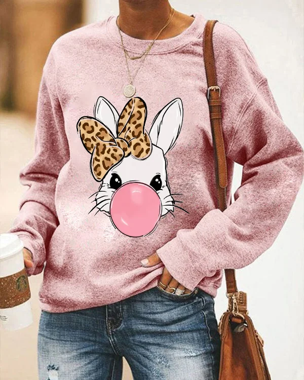Bubble Gum Bunny Leopard Print Sweatshirt