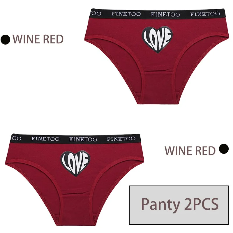 FINETOO 1/2PCS Women Cotton Underwear Love Sticker Letter M-XXL Panties + G-string Lingerie Female Pantys Girls Fashion Briefs