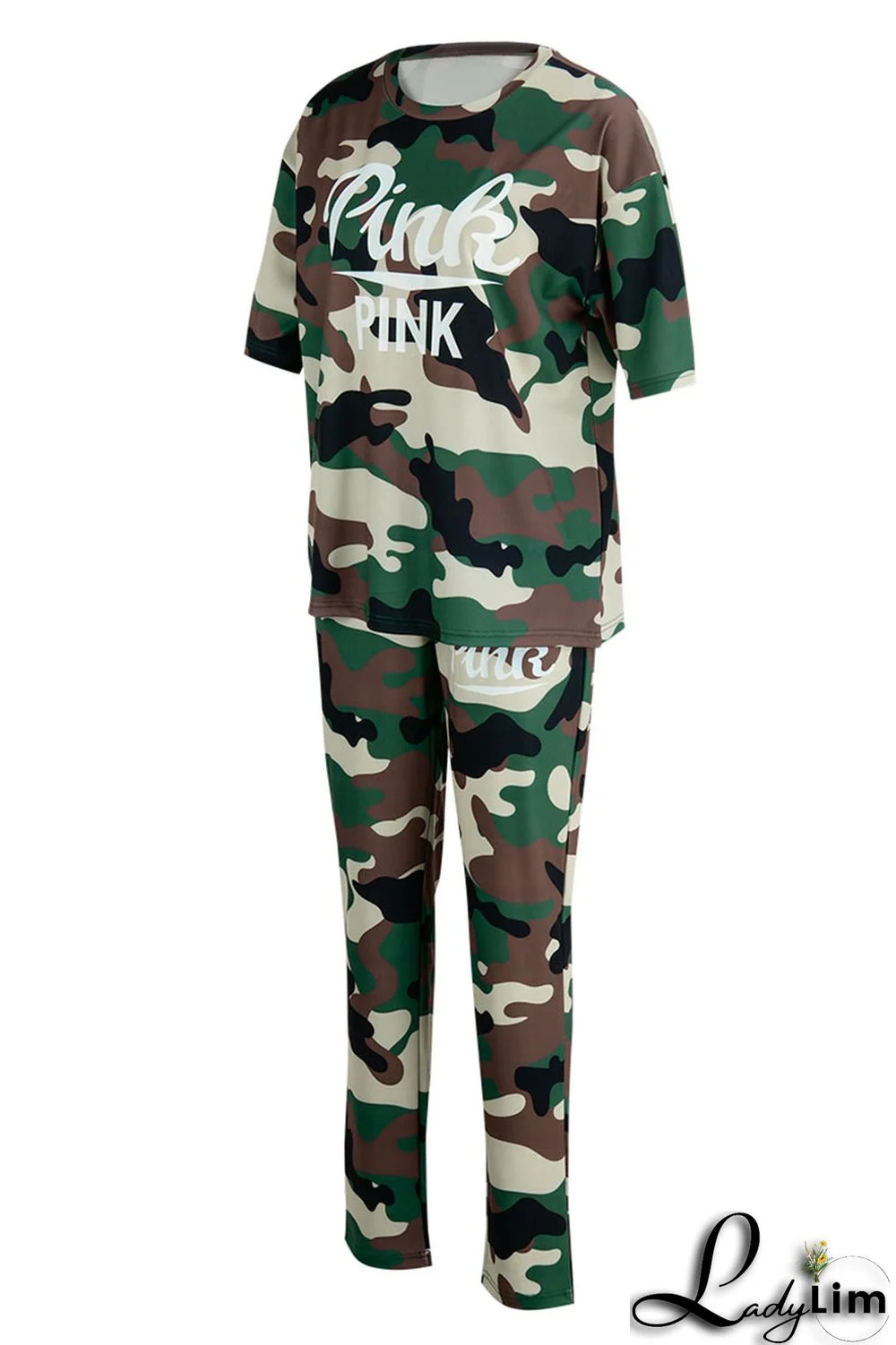 Light Brown Casual Print Camouflage Print Patchwork O Neck Short Sleeve Two Pieces