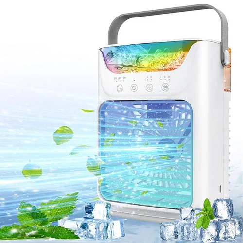 Portable Air Conditioner Fan – 3 Speeds & Colorful LED Lights