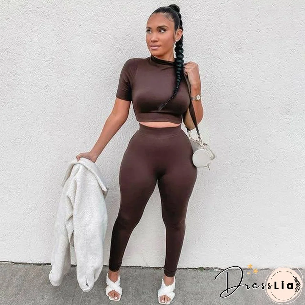 Winter Women Sport Fitness 2 Two Piece Set Outfits Long Sleeve Crop Tops Tshirt Leggings Pants Set Bodycon Tracksuit