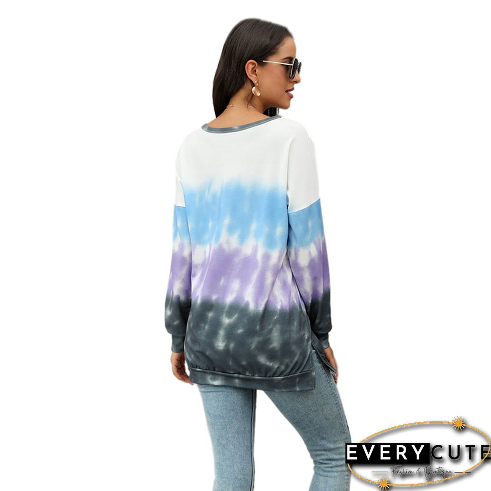 Purple Ombre Tie Dye Print Pullover Top