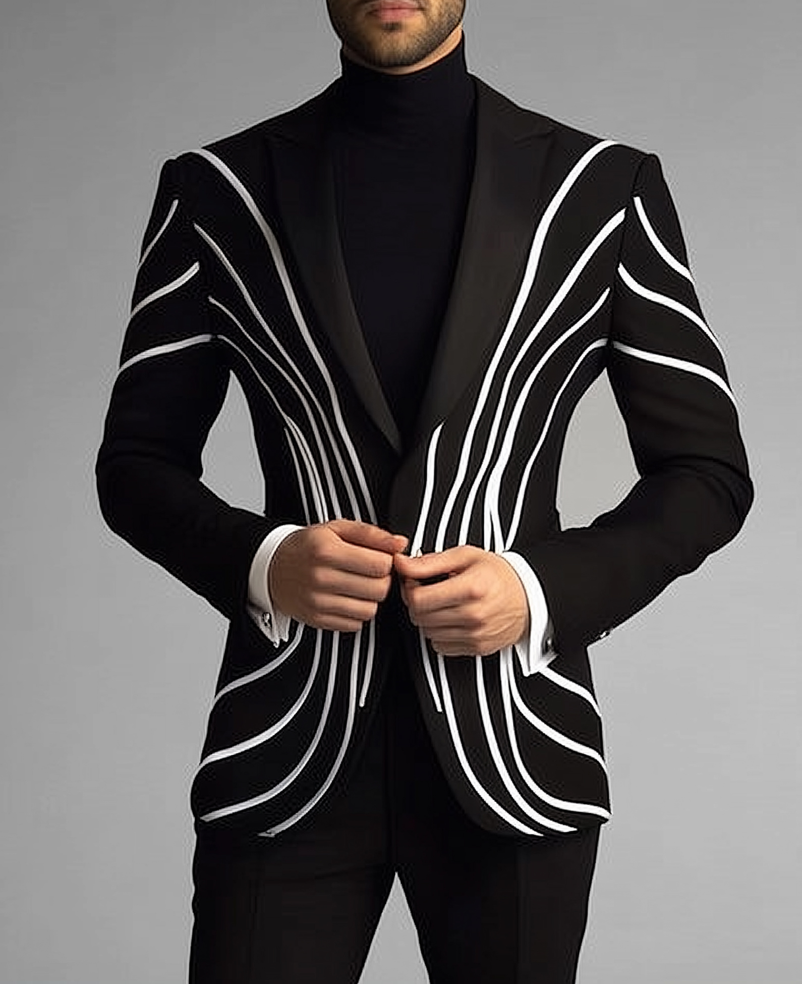 Okaywear Peak Lapel Contrast Striped Long Sleeve Blazer