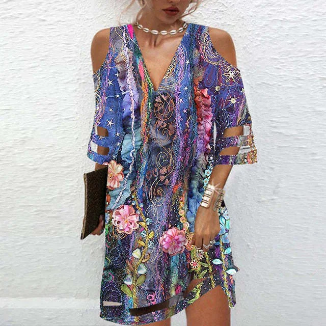 Printed mesh short sleeved dress