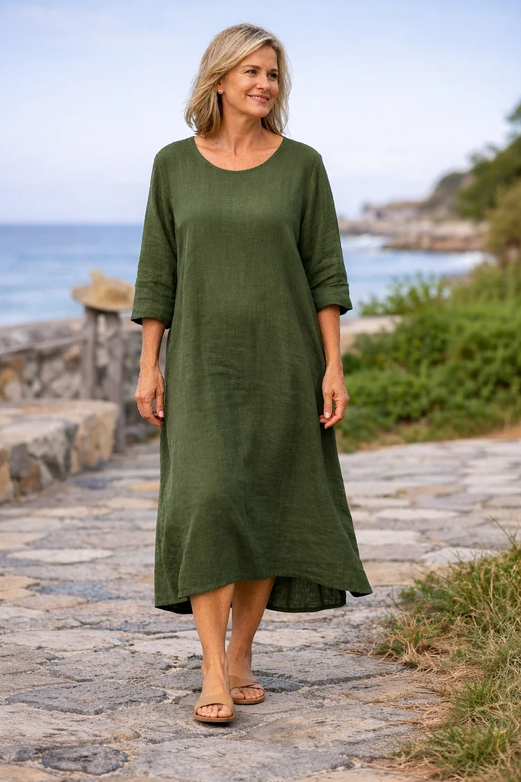 🔥Flash Sale🔥Only Today💥Women's Vintage Casual Solid Color Linen Dress  socialshop