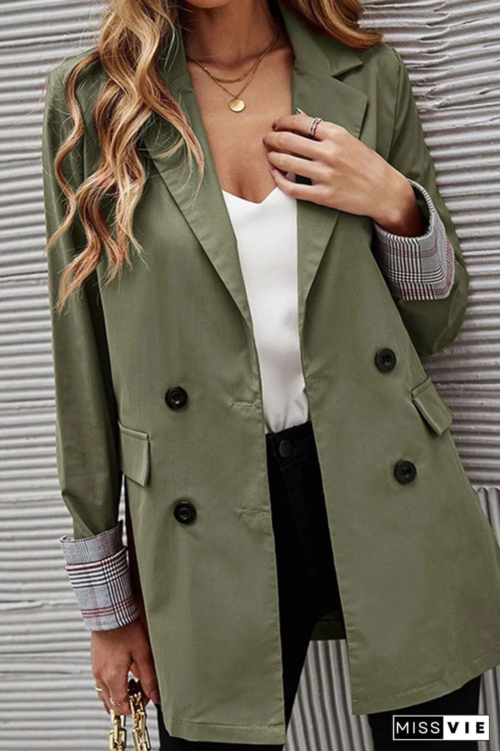 Fashion Work Solid Buttons Turndown Collar Outerwear(6 Colors)