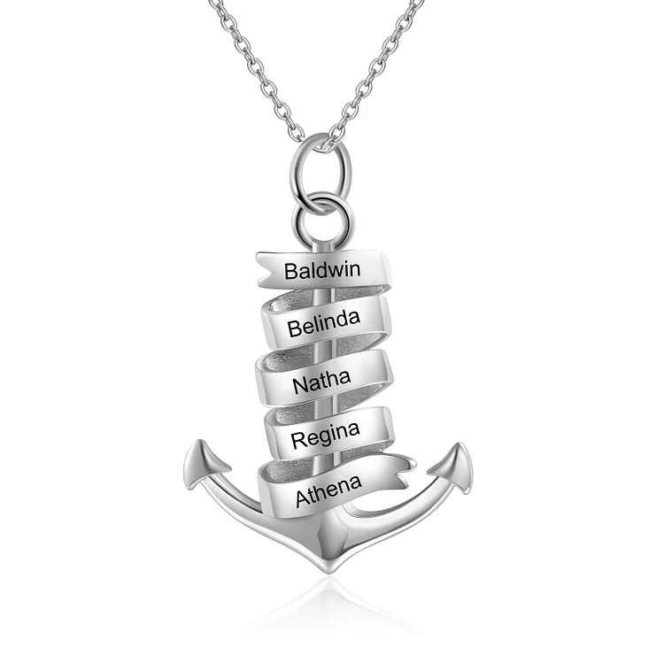 Personalized Anchor Pendant Necklace Engrave 5 Names Necklace
