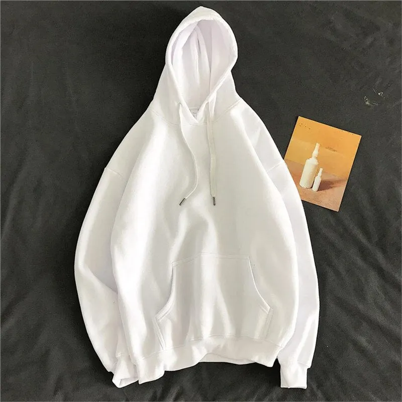 Solid Hoodies Women Autumn Long Sleeve Pocket Korean Oversized Hooded Sweatshirts Famale Casual Plus Velvet Hooded Pullovers Top