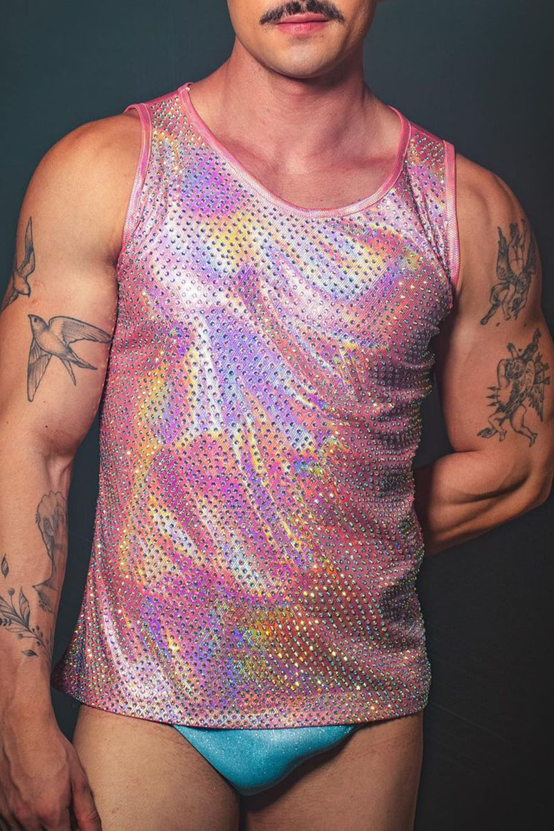 Ciciful Metallic Rhinestone Festival Pink Tank Top