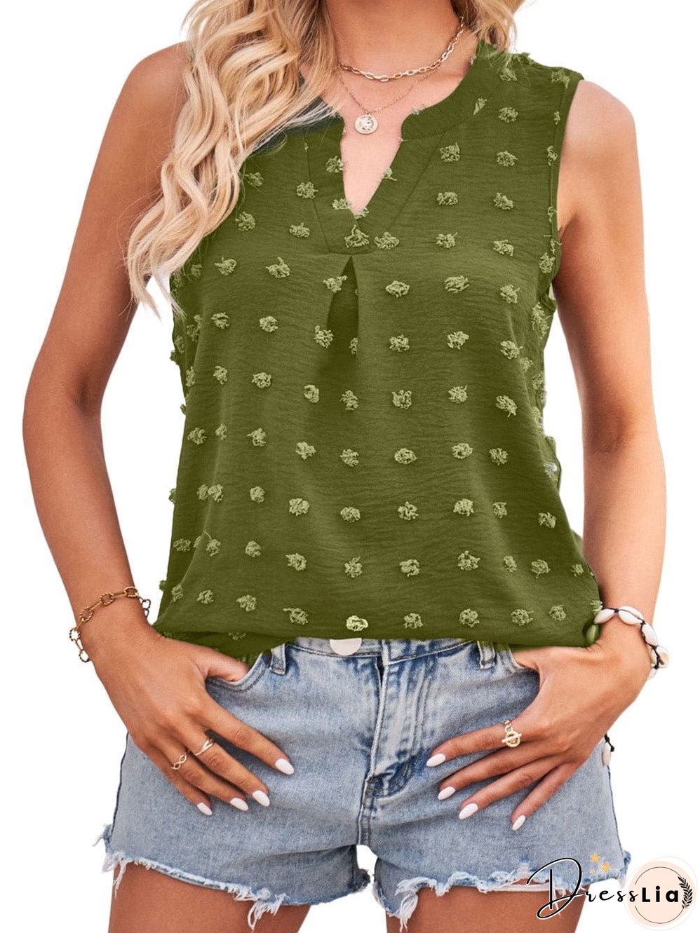 Pom V Neck Solid Color Sleeveless Mini Dress