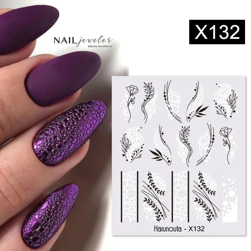 Harunouta Butterfly Flower Design Leaves Nail Water Decals Color Wave Geometric Line Charms Sliders Decoration Tips For Nail Art-Nail Inspo