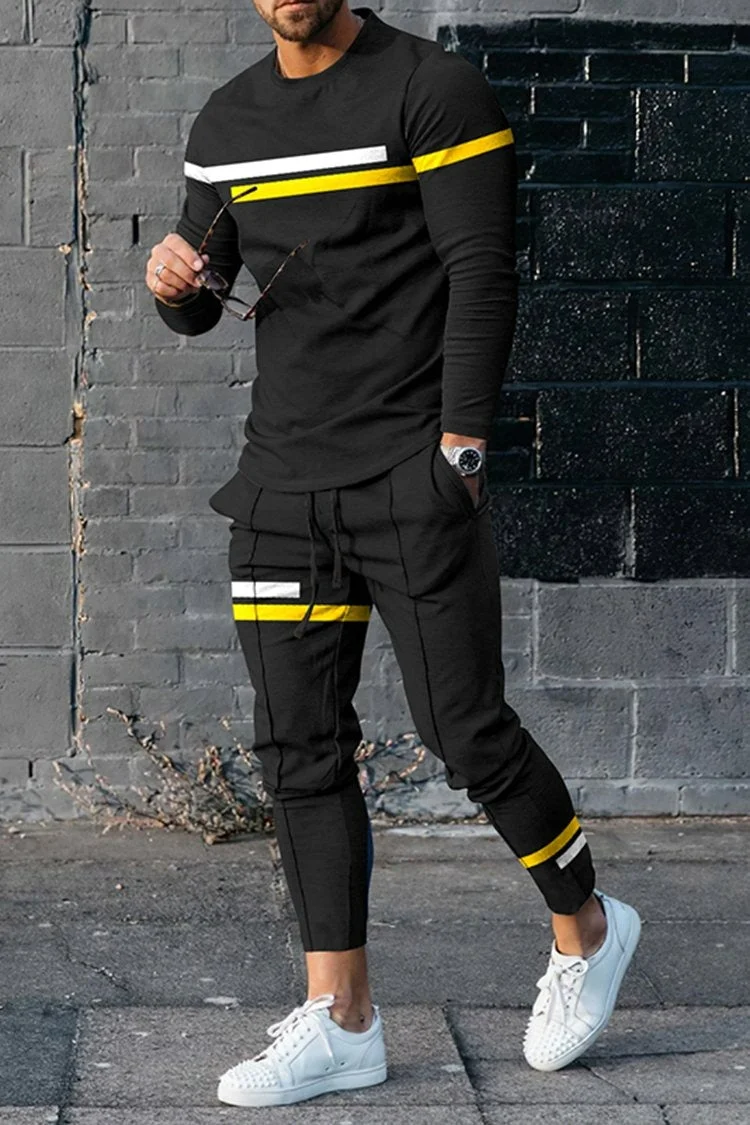 Men's Personalized Polo Shirt And Pants Two Piece Set