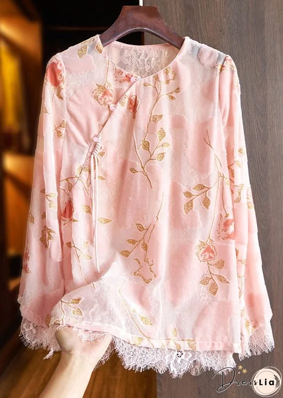 New Green O Neck Button Lace Patchwork Silk Velour Shirt Fall