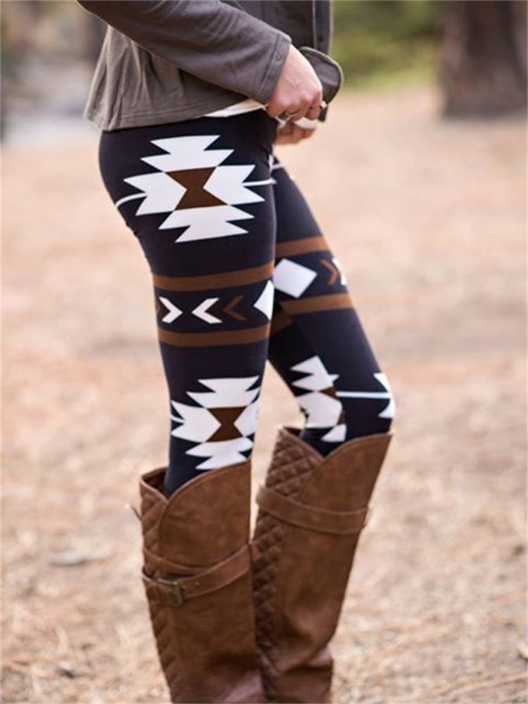 Western Aztec Pattern Print Comfy Leggings