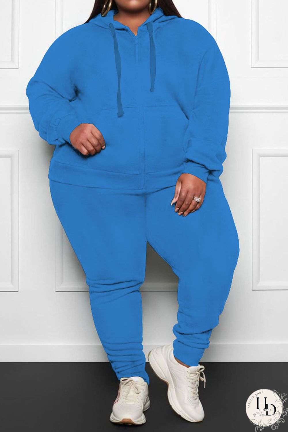 Blue Street Solid Patchwork Hooded Collar Long Sleeve Two Pieces