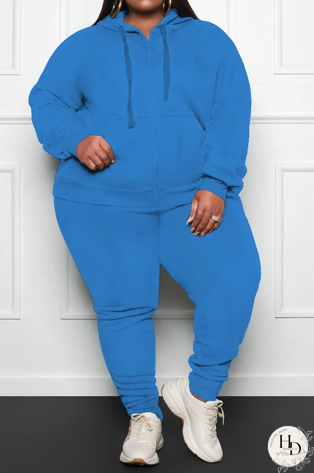 Blue Street Solid Patchwork Hooded Collar Long Sleeve Two Pieces