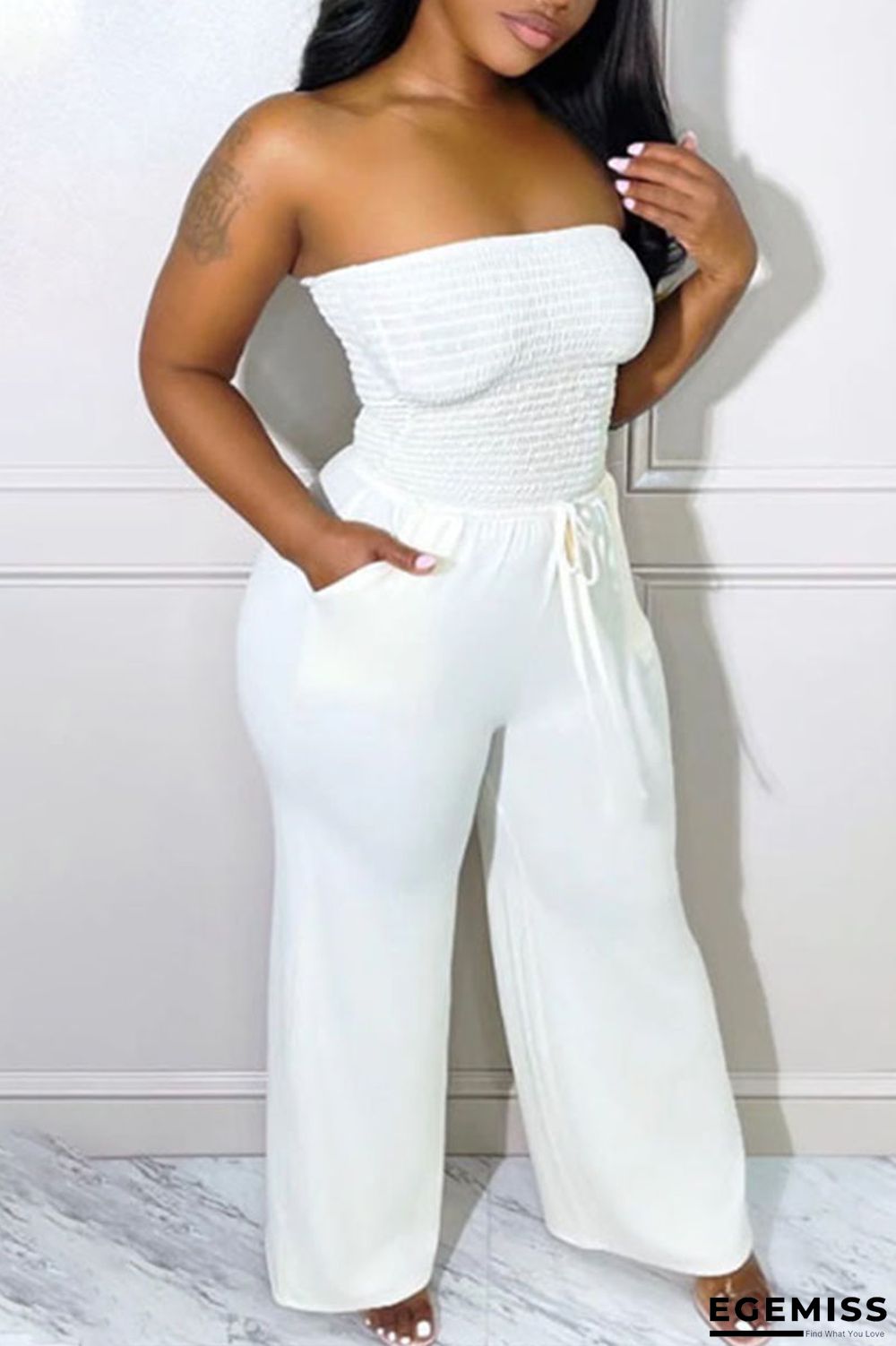 White Sexy Solid Patchwork Fold Strapless Straight Jumpsuits | EGEMISS