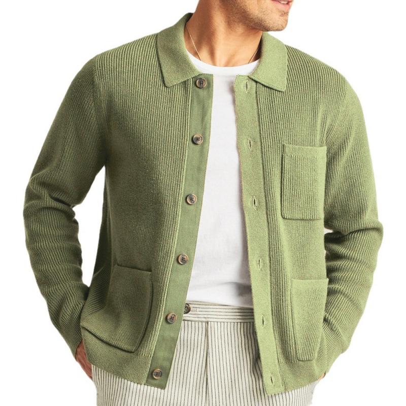 Men's Casual Lapel Single-breasted Loose Knitted Cardigan 14234153M