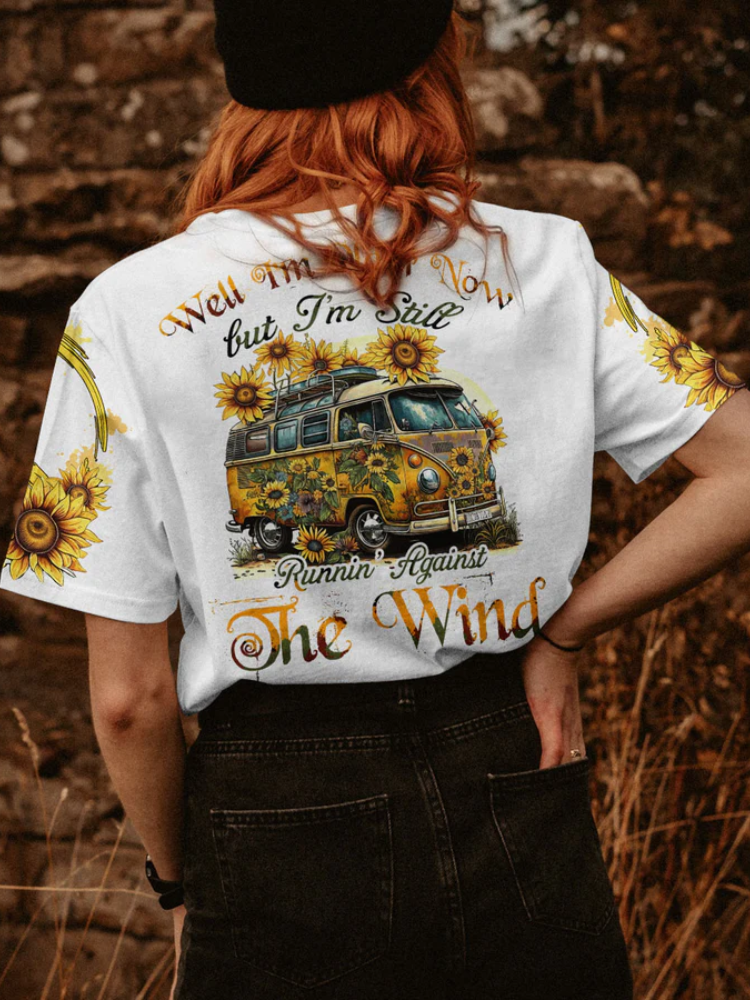 wearshes Running Against The Wind Print Round Neck T Shirt