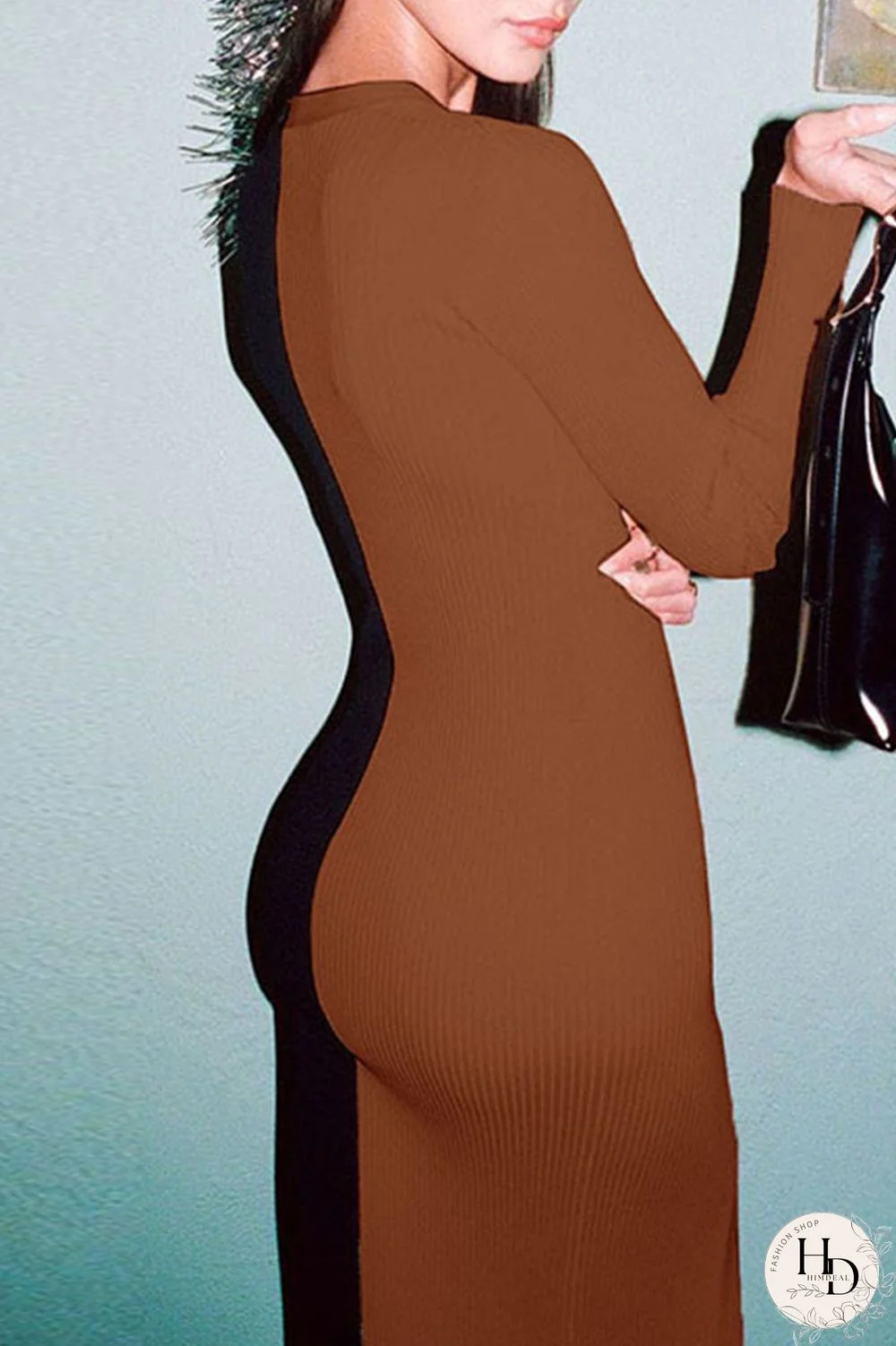 Black Brown Casual Solid Split Joint Buckle V Neck Straight Dresses